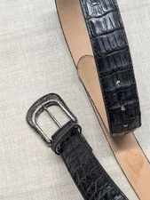 genuine CAIMAN handcrafted WESTERN buckle belt 42 black CROCODILE alligator JRC