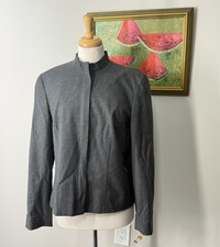 NEW Talbots Italian Wool Blazer Zip Front Pockets Grey Womens 14 Career Classic