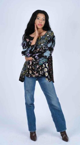 Sacred Threads Hippie Boho Festival Patchwork Peasant Smock Top 224687 L/XL - Picture 4 of 8