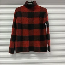 Christian Siriano NY Plaid Flannel Sweater Womens XS Red Black Mock Neck Cozy