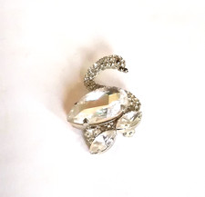 Vintage 1980's Swan brooch with diamante crystals silver metal costume jewellery
