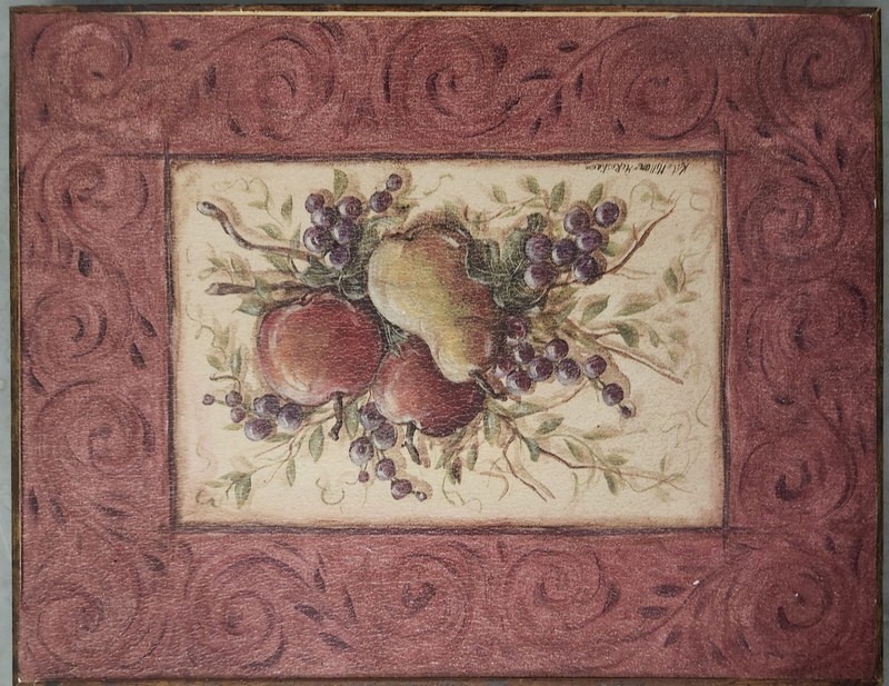 rare Kate Miller Mcrostie Painting. Wood Frame With Design. Fruit.