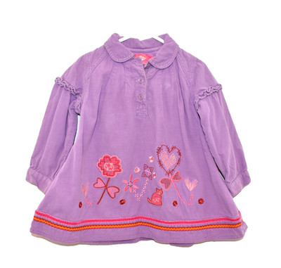OILILY Toddler Girls Dress 2t 2-3y Embroidered Cat Flowers Corduroy Purple