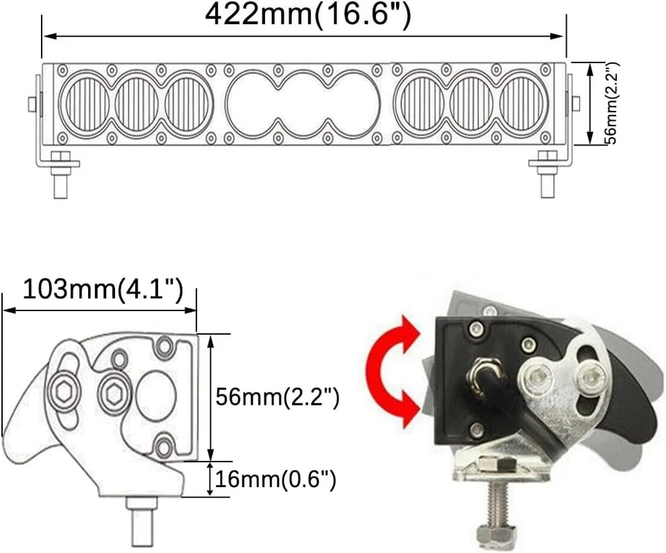 16.6" 90W LED Light Bar Single Row Amber/White Spot & Flood Combo Beam Trucks Foto 2 de 4