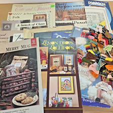 Huge Lot Sampler Cross Stitch Pattern Booklets Books Pamphlets Plus 50 Flosses