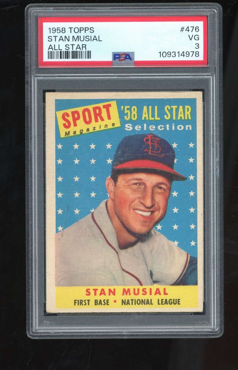 1958 Topps #476 Stan Musial PSA 3 Cardinals AS TP