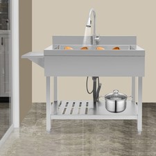 Single Bowl Kitchen Sink, Stainless Steel Sink,Kitchen Sink with Pull-Out Faucet