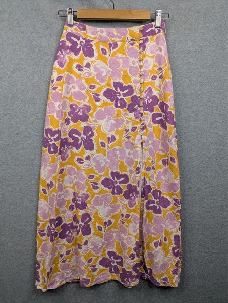 Sportsgirl Skirt Women 6 Purple Yellow Peasant Midi Linen Blend Hippy Boho Gypsy
