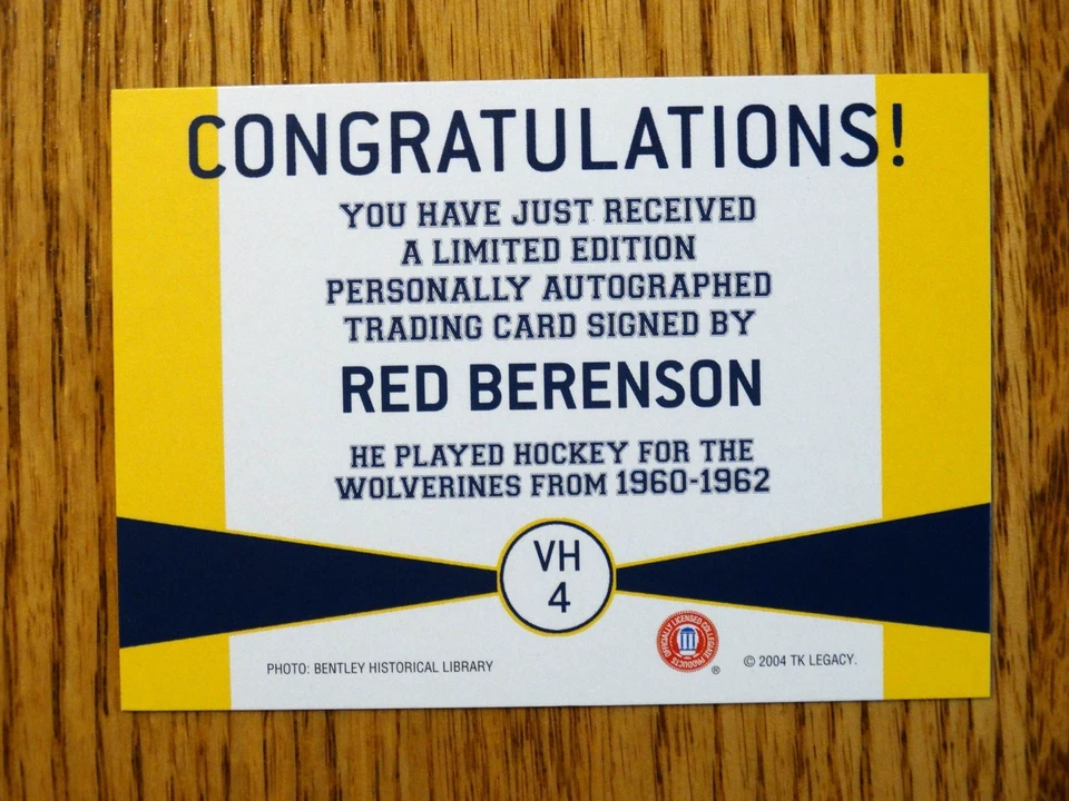 2004 Tk Legacy Coach RED BERENSON Auto  1996 National Champs MICHIGAN WOLVERINES - Image 2 of 2