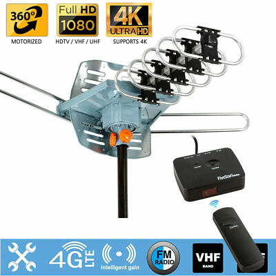 #ad 150Miles Outdoor TV Antenna Motorized Amplified HDTV High Gain 36dB UHF VHF $28.99