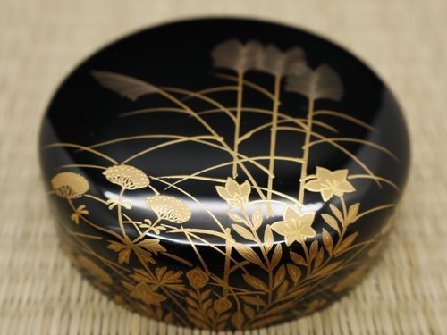 Japan Lacquer Wooden Tea caddy O-Natsume Adorned with Autumn grass maki-e (430) - Picture 11 of 14