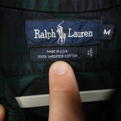 Vintage Ralph Lauren Shirt Mens Medium Long Sleeve Blue Green Tartan Plaid USA - Picture 8 of 13
