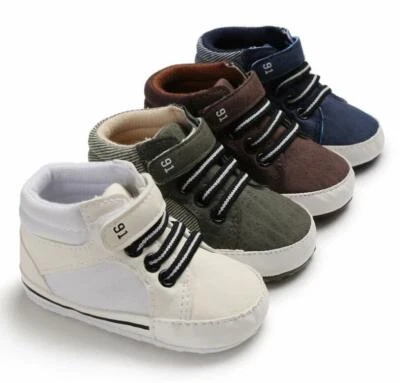Newborn Baby Boy Pram Shoes Infant High Top Booties PreWalker Boots 3 6 9 12 18M
