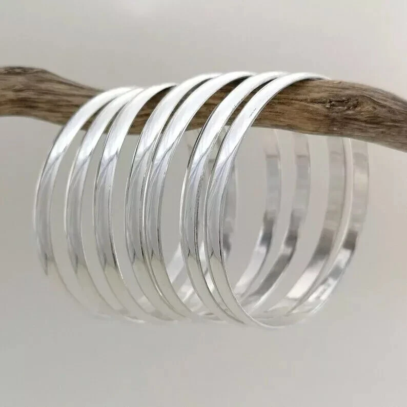 Set Of 7 Bangle Solid 925 Sterling Silver Beautiful Handmade Women Bangle, M704 - Image 2 of 4