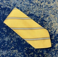 Brooks Brothers Yellow Blue Camel Bias Stripes Silk Linen Handmade Necktie USA