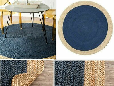 Round Rug & Carpet Jute 100% Natural Hand Braided Design Farmhouse  Area Rug