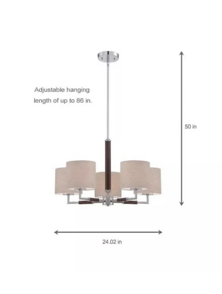 COLECCIÓN JONES 5 LUCES COLGANTE LÁMPARA BEIGE CROMO Acabado WI972708 Foto 2 de 3