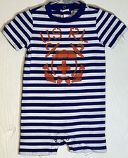 Ralph Lauren Baby Boy 6M One Piece Outfit Short Sleeve Blue/White Stripes Snaps