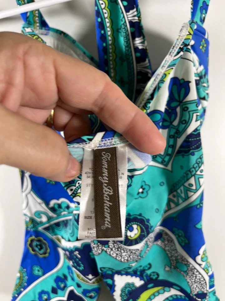 tommy bahama paisley paradise bandini swim top Womens Small Blue White Padded - Image 3 of 4