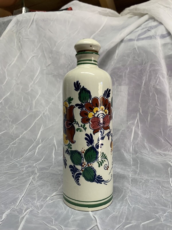 Bols Delft Polychome Retro Floral Decanter W Original Cork Empty, No Alcohol