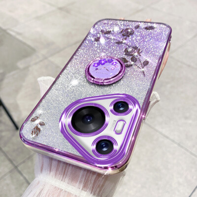 For Huawei Pura 70 Pro+ Luxury Bling Glitter Clear Ring Holder Soft Case Cover