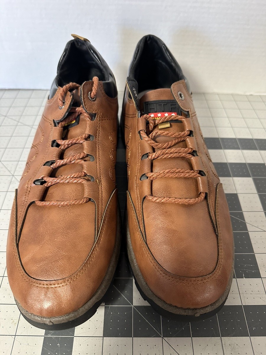HTF Shoes Mens US 14 Brown Leather Lace Up Rubber Lug Sole Oxfords