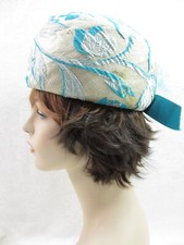 Original Chapeaux Louise Pillbox Hat Women's 1950s Turquoise Silver Brocade Veil