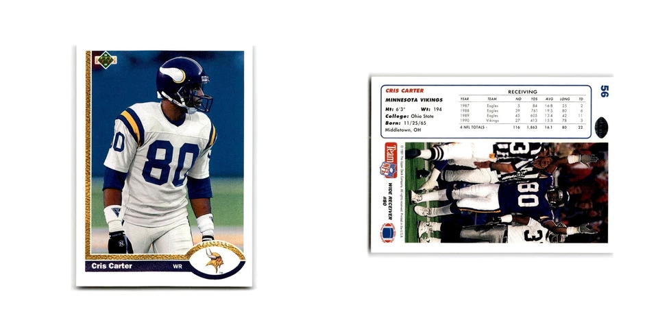 Cris Carter 1991 Upper Deck #56 Minnesota Vikings Football Card NM - Image 3 of 3