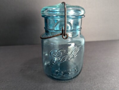 Ball Ideal Mason Jar - July 14 1908 - Blue Glass - 1 Pint No. 7 Retro Vintage 