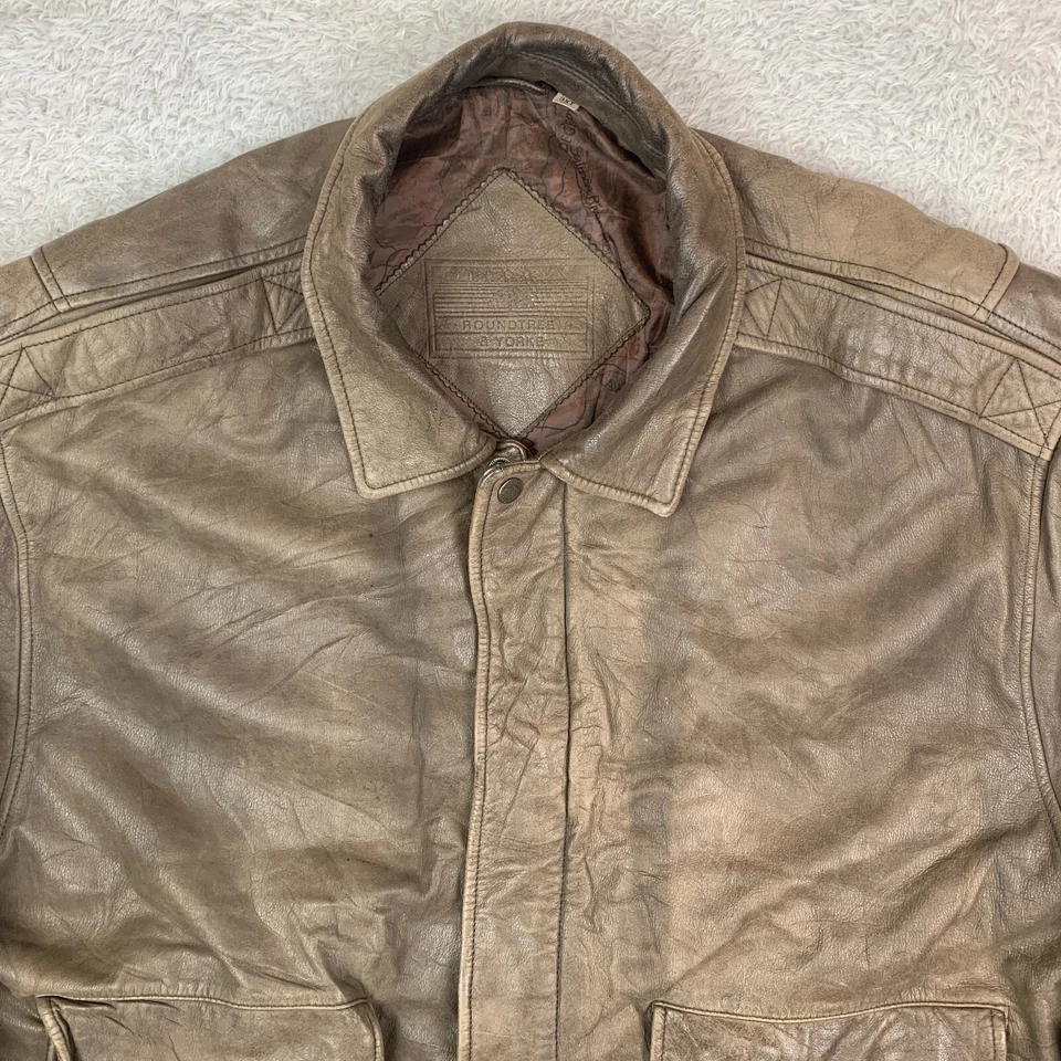 Roundtree & Yorke Brown Leather Bomber Jacket Men's Size 3XT Tall - Image 2 of 4