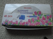 Vendor Box with 16 Vintage Bensia Elephant Pencil Sharpeners NOS