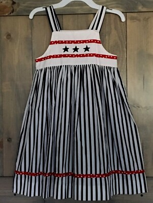 Funtasia Too 4th July Stars Stripes Summer Cotton Dress Red Blue Girls 6X EUC