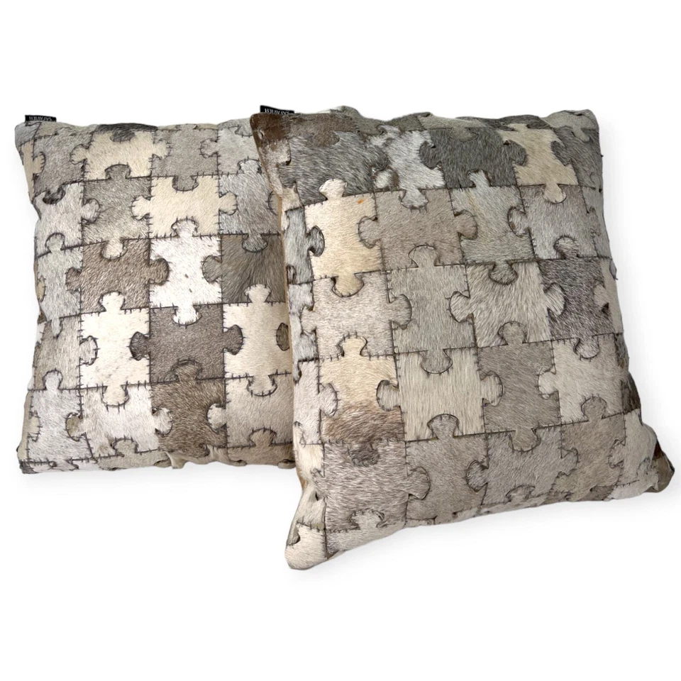 Safavieh 枕头套装 2 枕枕头 17 x 17 英寸牛皮拼图羽毛填充 — 第 3/4 张图片
