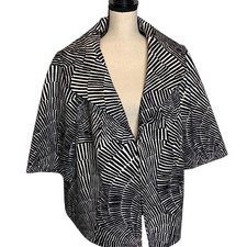 Chaus Blazer Womens 16w Black White Geometric Print 1/2 Sleeve Cropped Hook Eye