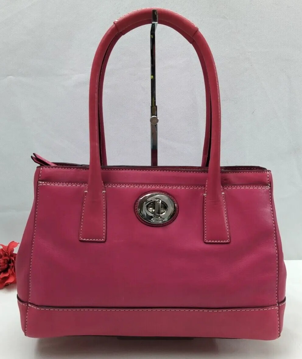 Coach Pink Leather Turnlock Pocket Top Handles Satchel Tote Bag | eBay