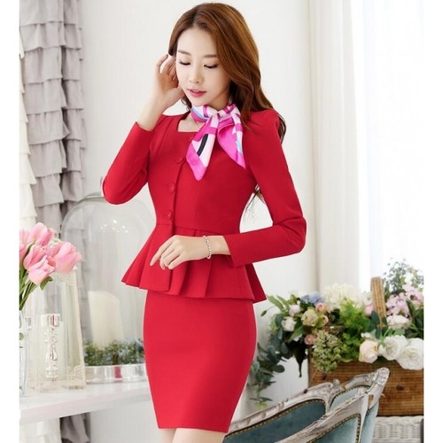 Elegante Tailleur completo donna rosso maglia giacca manica lunga gonna  s9013 | eBay