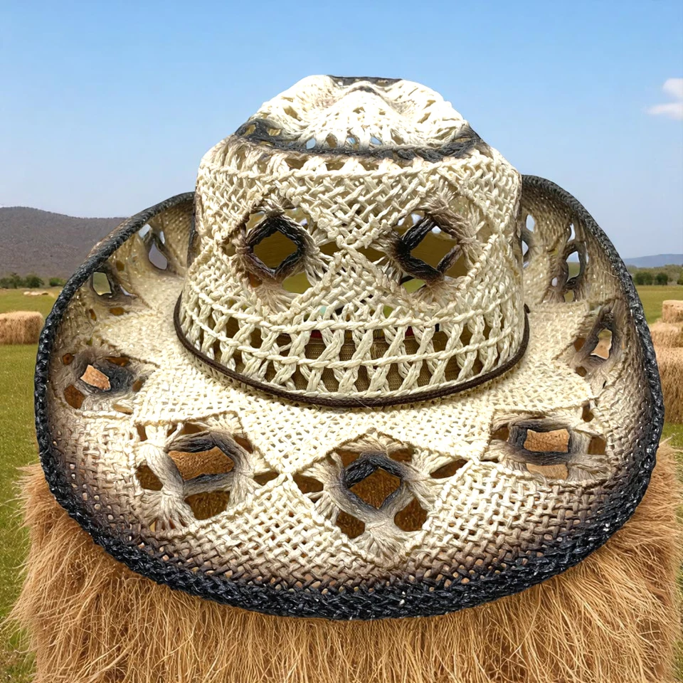 Sombrero Vaquero Wild Bull International Rodeo Rígido Paja Occidental Envejecido Foto 4 de 4