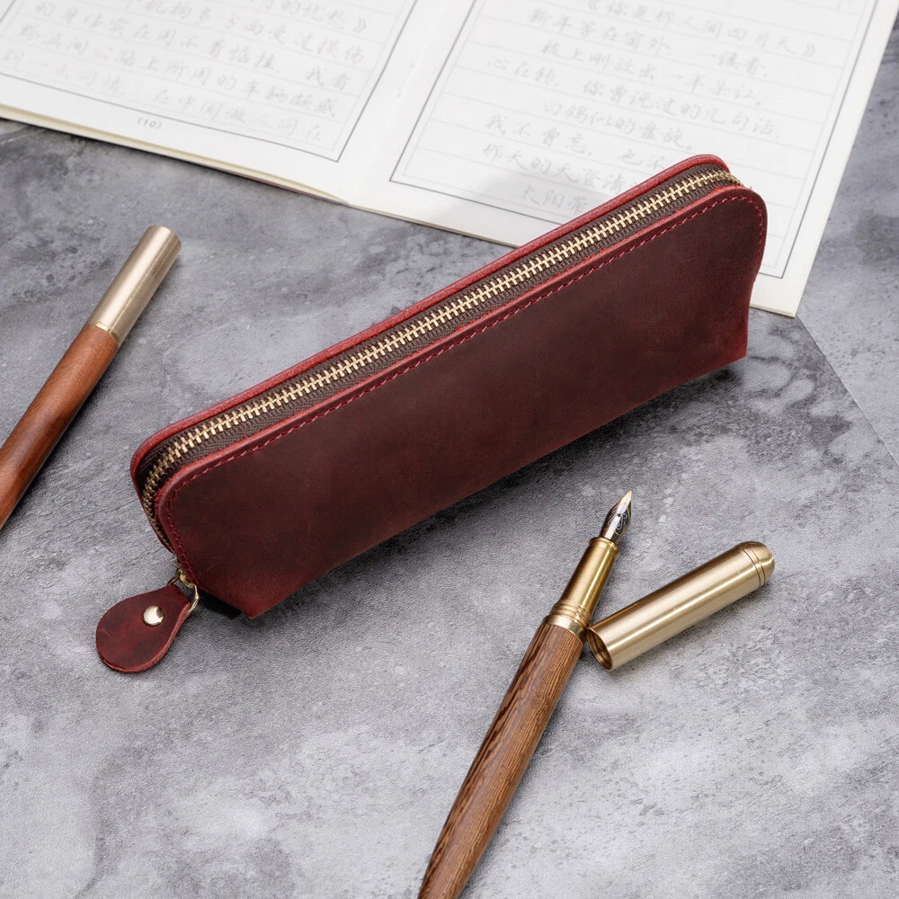 Genuine leather pencil case deals