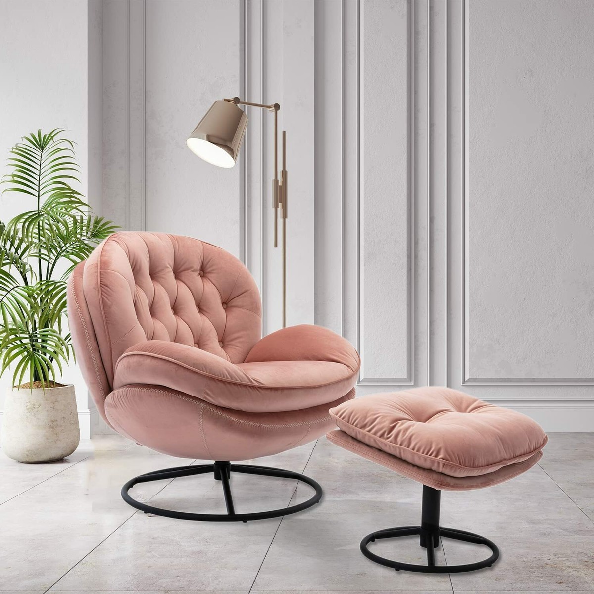 Accent Chair w/ Ottoman Set Modern 360° Swiveling Lounge Chair Living Room  Chair