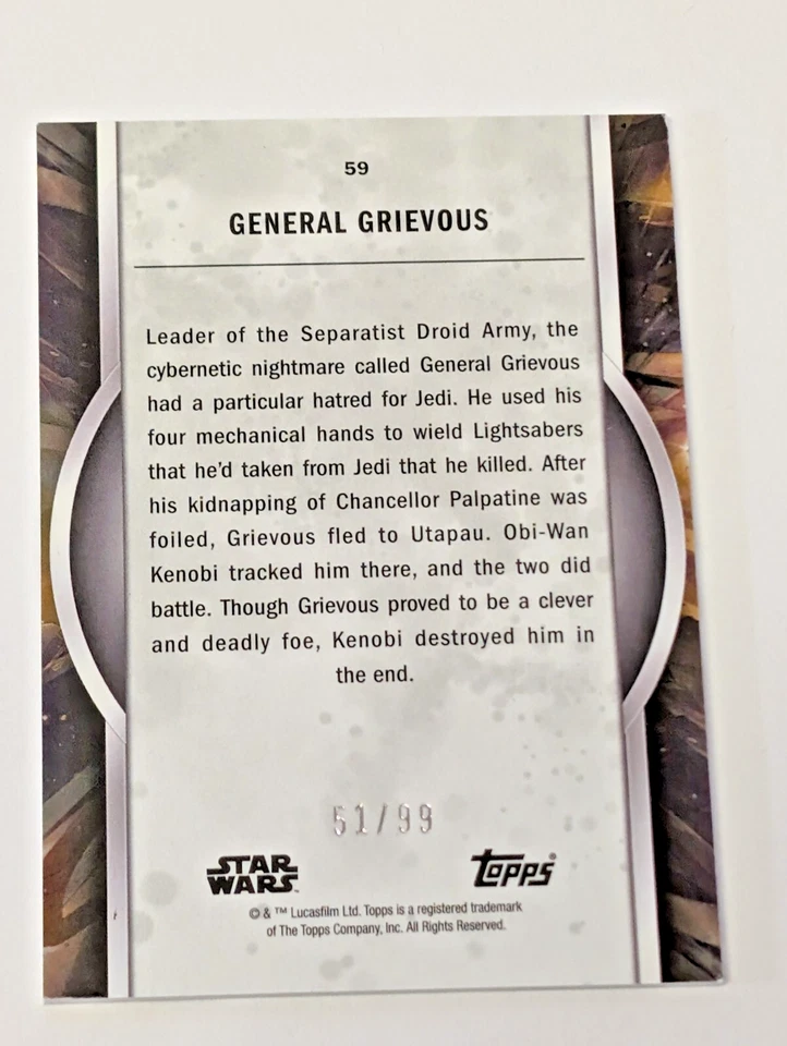 2022 Star Wars Masterwork General Grievous /99 Green 51/99 card #59 - Image 2 of 3