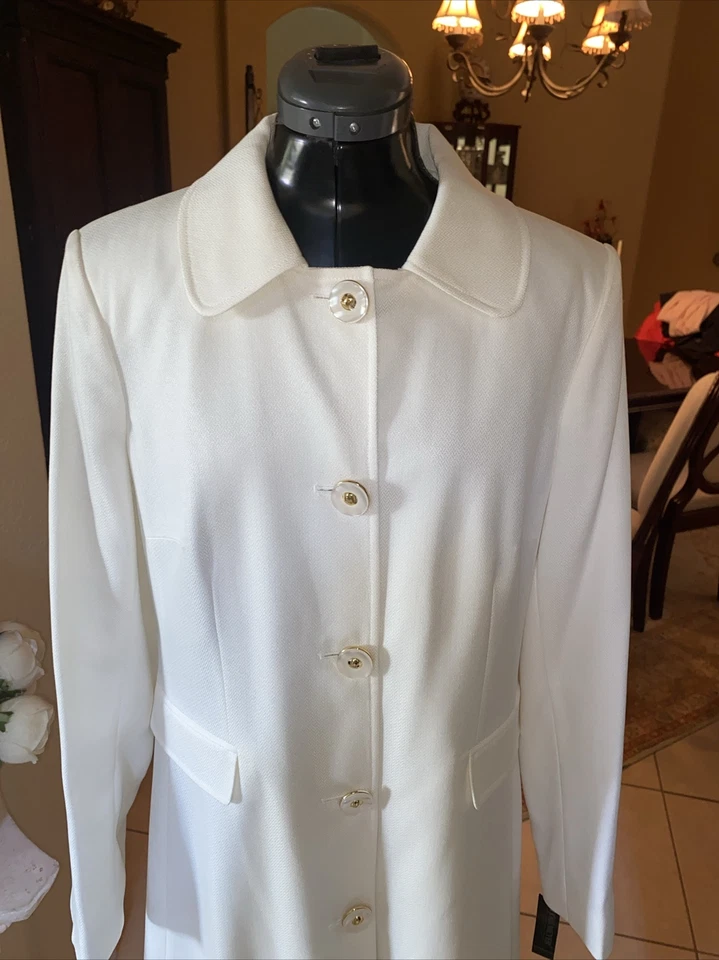 NUEVO CON ETIQUETAS JOHN MEYER COLLECTION Mujer Marfil Largo Plumero Vestido Abrigo Talla 12 Precio de venta sugerido por el fabricante 280 USD Foto 4 de 4