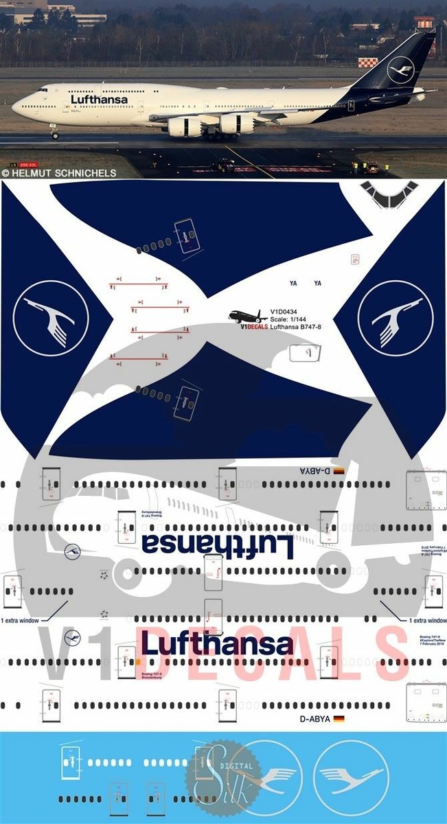 V1 Decals Boeing 747-8 Lufthansa New Livery for 1/144 Revell V1 Decals Boeing 747-8 Lufthansa New Livery for 1/144 Revell
