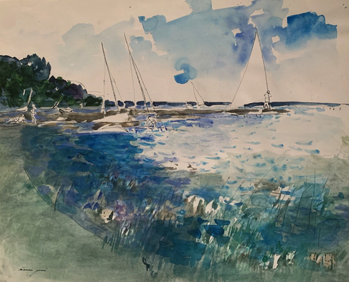 MAURICE GENIS (1925-2013) SCENE ANIMEE VOILES AU BASSIN D'ARCACHON SIGNEE (3) - Picture 2 of 11