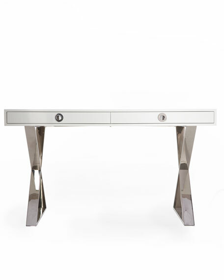 Jonathan Adler Channing Desk White Lacquer Polished Nickel