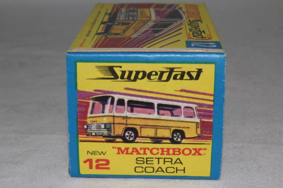 MATCHBOX SUPERFAST #12 SETRA COACH BUS, GOLD, CLEAR WINDOWS, NICE, BOXED - Image 2 of 4