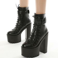 Chic Women's High Heels Faux Leather Platform Zip Ankle Boots Casual Punk Shoes