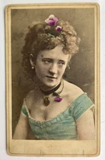 Antique CDV Photo Stunning Hand Tinted Young Victorian Woman Fashion Genoa Italy