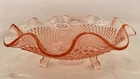 Depression Glass Footed Candy Dish Pink Hobnail Ruffled Edge Vintage