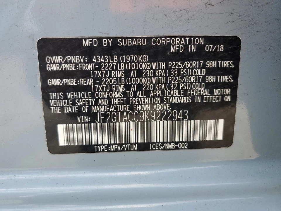 2019 Subaru XV Crosstrek 2.0L Engine VIN A 4WD Used 108K Miles Foto 4 de 4