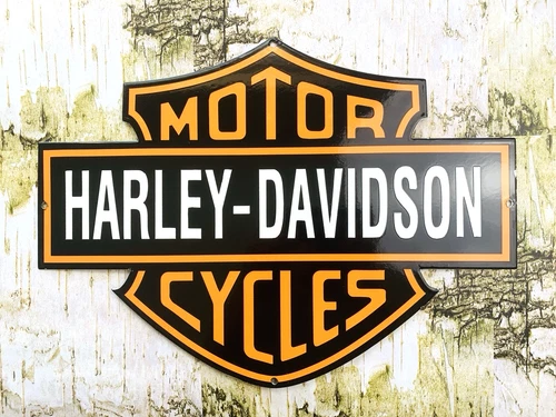 VINTAGE 20x14.5" HARLEY-DAVIDSON MOTORCYCLES GENUINE OIL PORCELAIN GAS SIGN